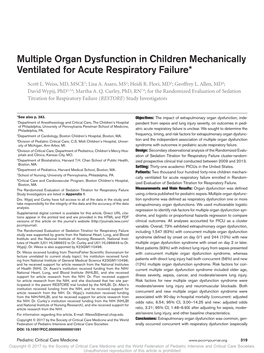 Multiple Organ Dysfunction in Children Mechanically Ventilated