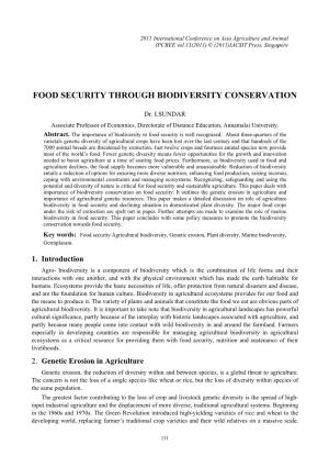 Food Security Through Biodiversity Conservation