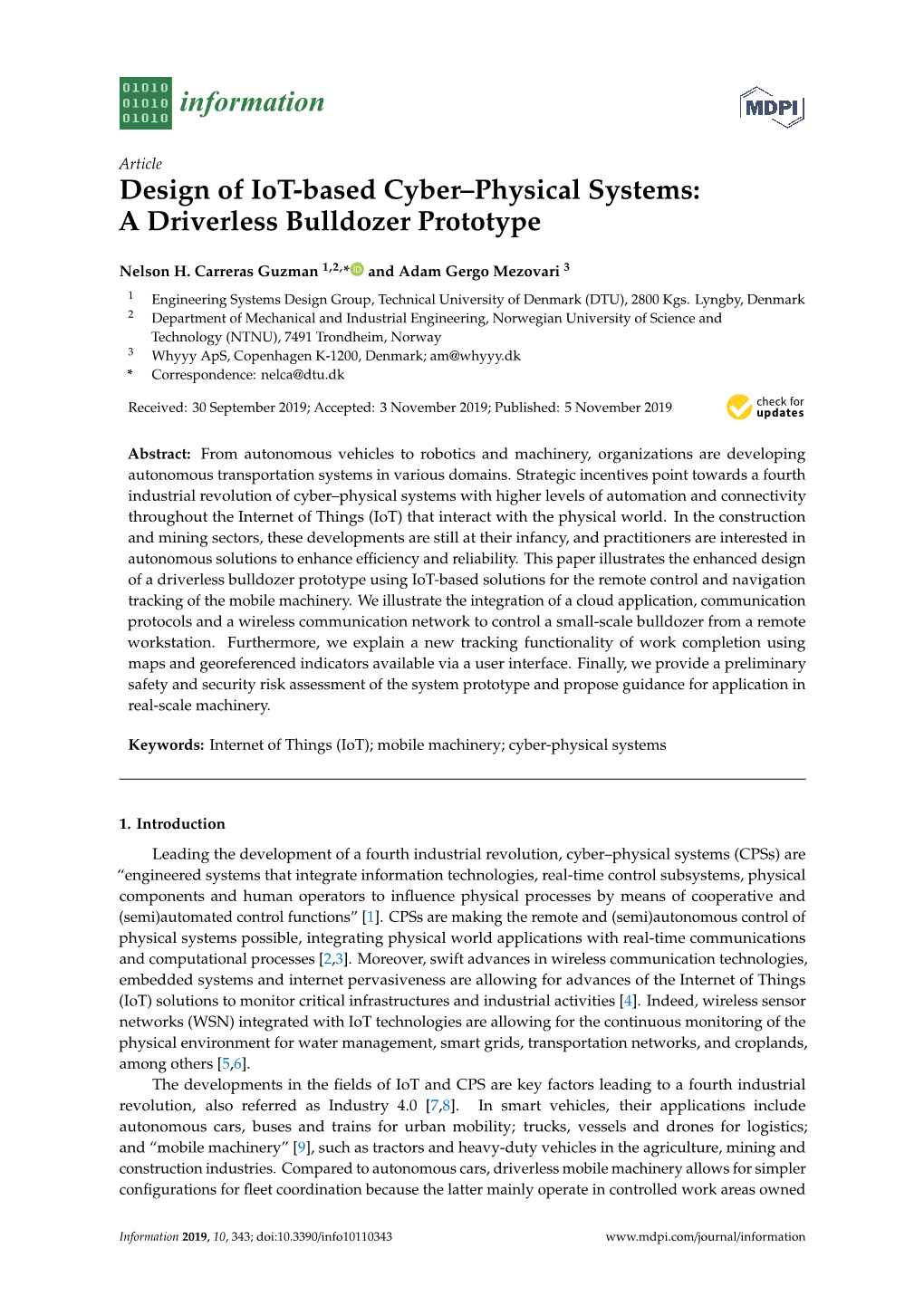 Design of Iot-Based Cyber–Physical Systems: a Driverless Bulldozer Prototype