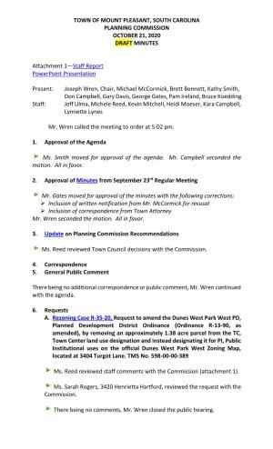 Town of Mount Pleasant, South Carolina Planning Commission October 21, 2020 Draft Minutes