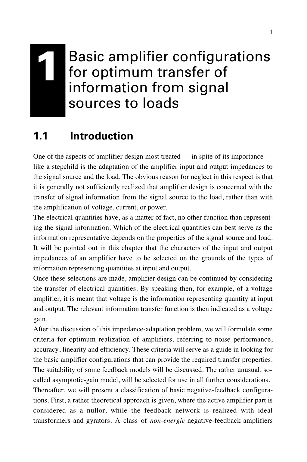 1Basic Amplifier Configurations for Optimum Transfer of Information From