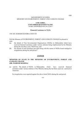 Oih Government of India Ministry of Environment, Forest and Climate Change