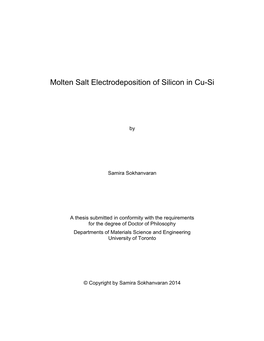Molten Salt Electrodeposition of Silicon in Cu-Si