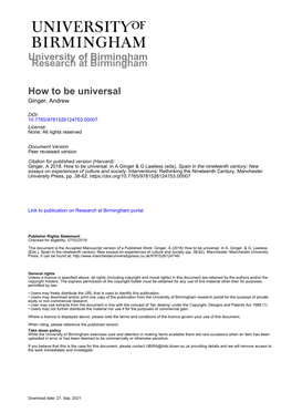 University of Birmingham How to Be Universal