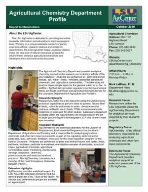 Agricultural Chemistry Department Profile