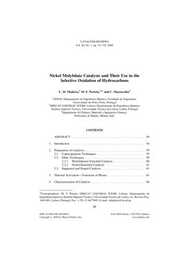 Nickel Molybdate Catalysts and Their Use in the Selective Oxidation of Hydrocarbons
