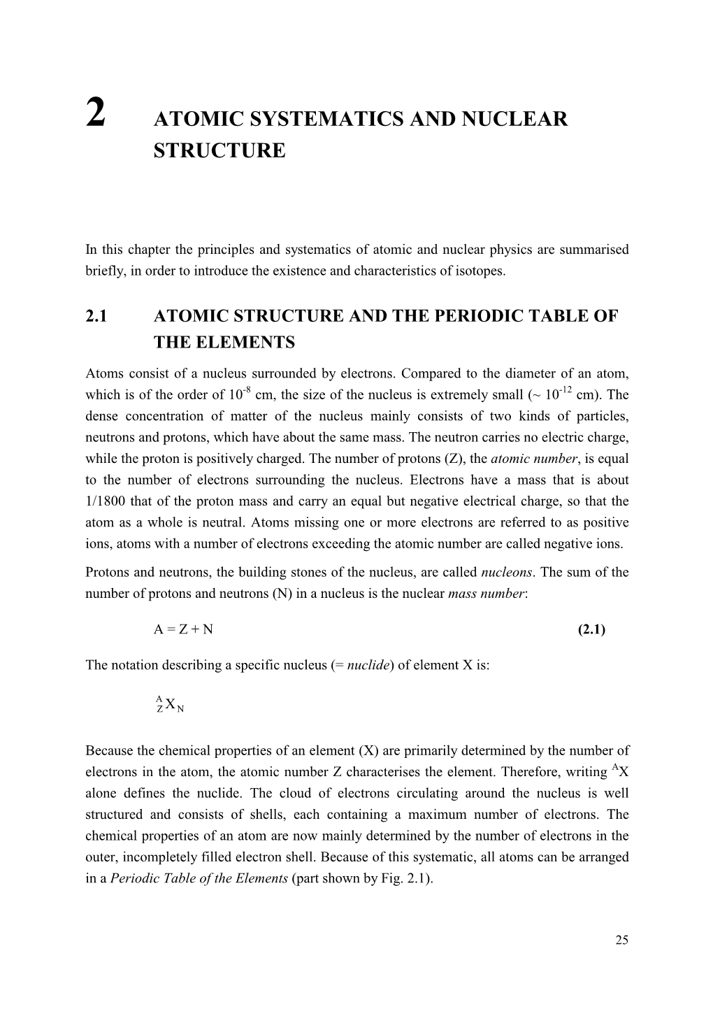 Chapter 2: Atomic Systematics and Nuclear Structure