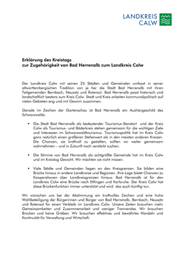 Erklärung Des Kreistags Zur Zugehörigkeit Von Bad Herrenalb Zum Landkreis Calw