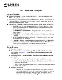 2018 OSAI Dance Supply List