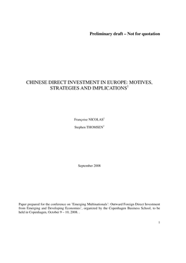 Chinese Direct Investment in Europe: Motives, Strategies