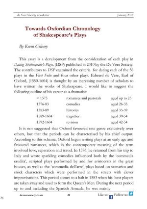 Towards Oxfordian Chronology of Shakespeare's Plays