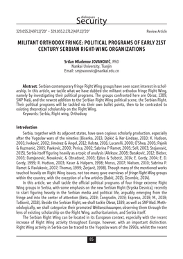 Political Programs of Early 21St Century Serbian Right-Wing Organizations