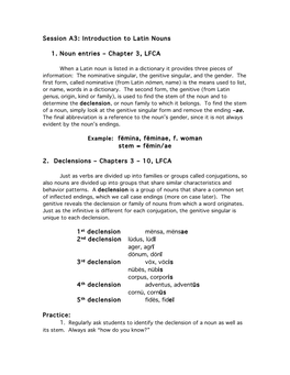 Introduction to Latin Nouns 1. Noun Entries – Chapter 3, LFCA Example