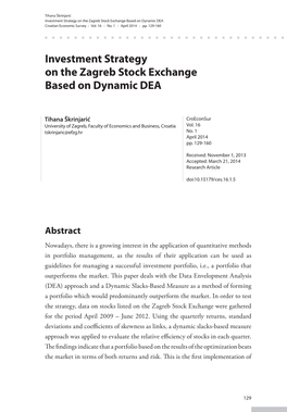 Investment Strategy on the Zagreb Stock Exchange Based on Dynamic DEA Croatian Economic Survey : Vol