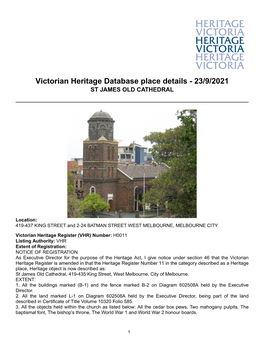 Victorian Heritage Database Place Details - 23/9/2021 ST JAMES OLD CATHEDRAL