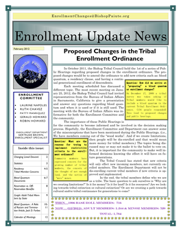 Enrollment Update News February 2012 Proposed Changes in the Tribal Enrollment Ordinance