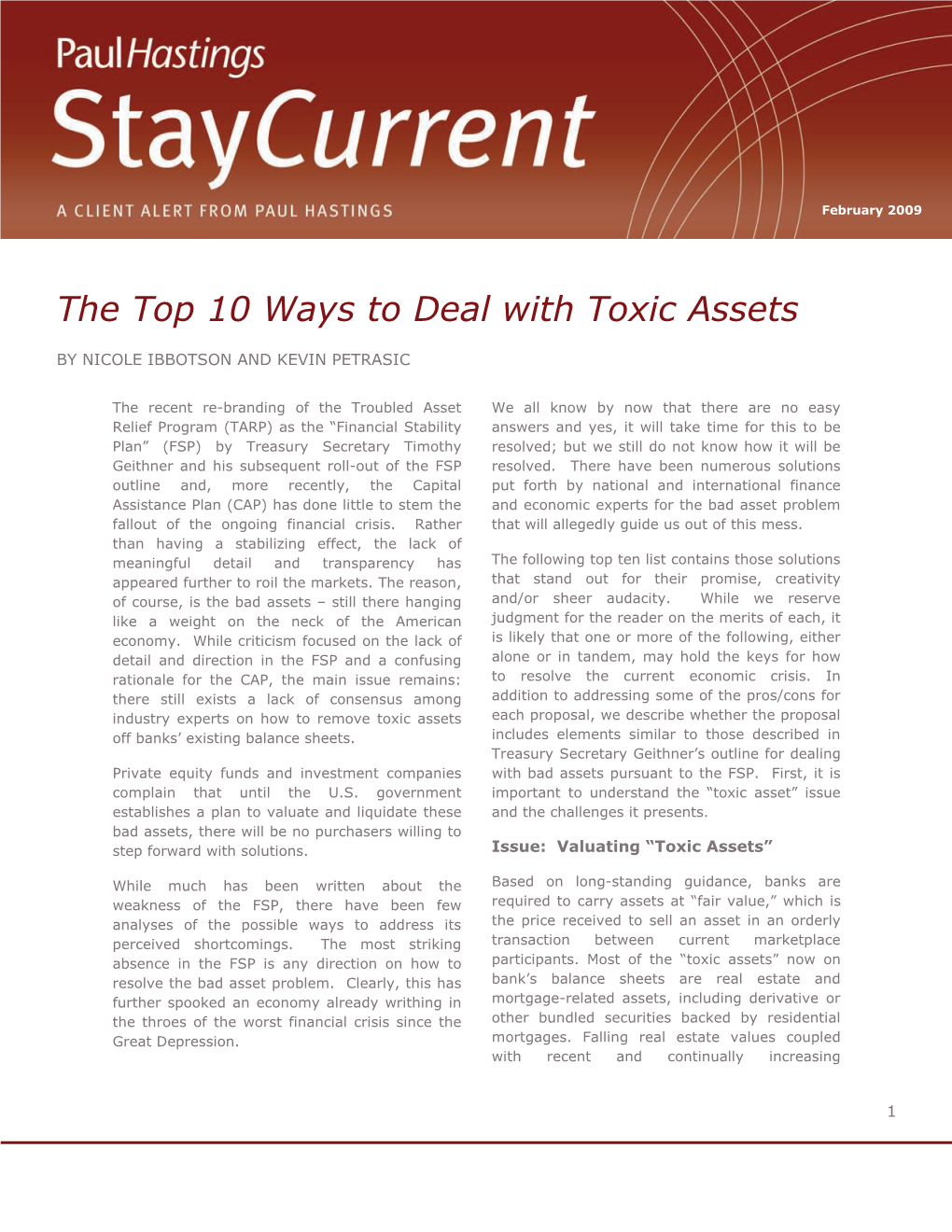 The Top 10 Ways to Deal with Toxic Assets