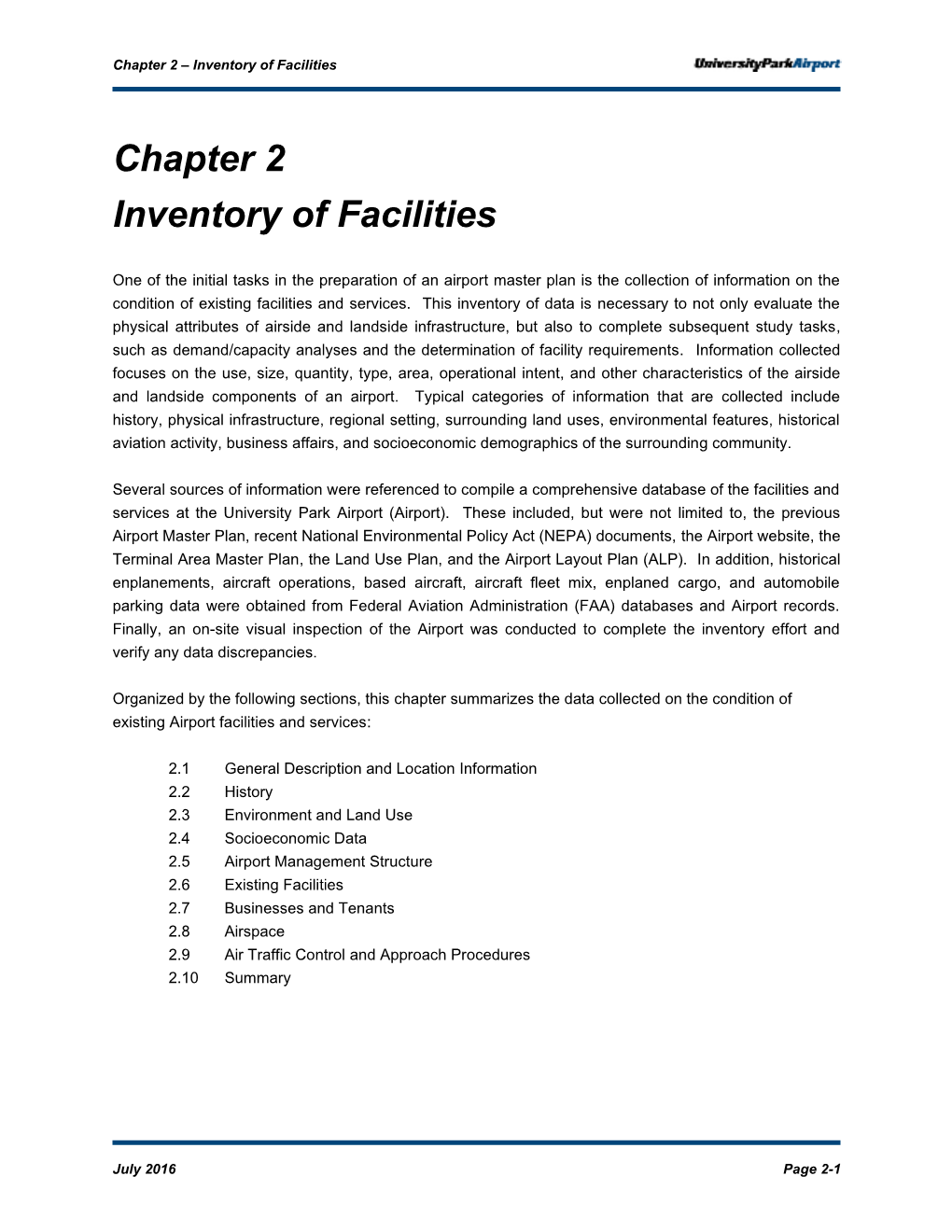 Chapter 2 Inventory of Facilities