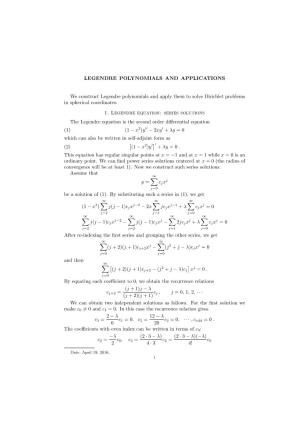 Legendre Polynomials and Applications
