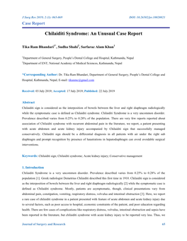 Chilaiditi Syndrome: an Unusual Case Report