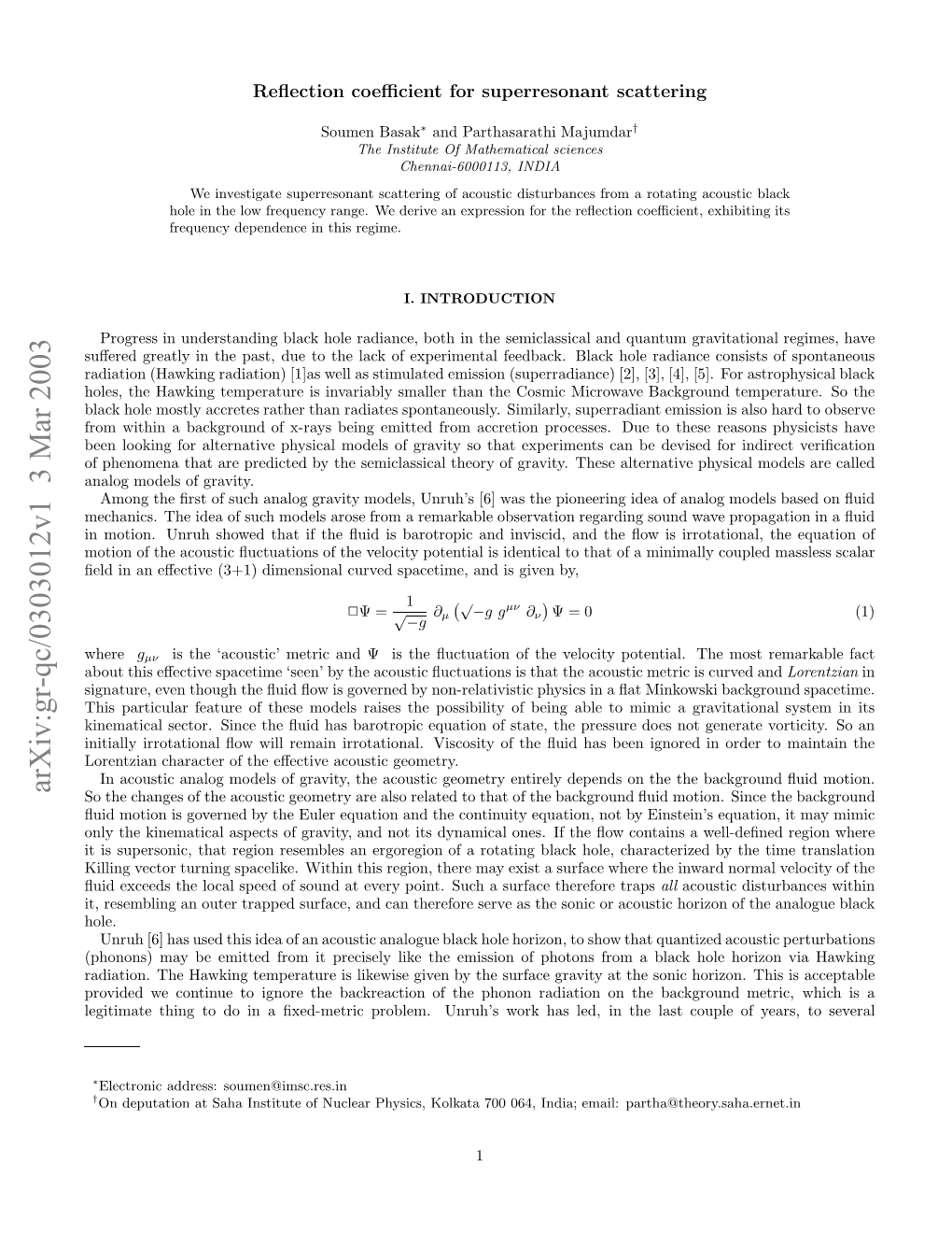 Reflection Coefficient for Superresonant Scattering