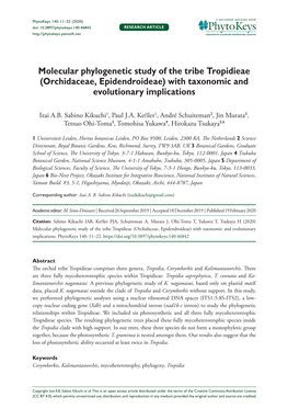 Molecular Phylogenetic Study of the Tribe Tropidieae (Orchidaceae, Epidendroideae) with Taxonomic and Evolutionary Implications