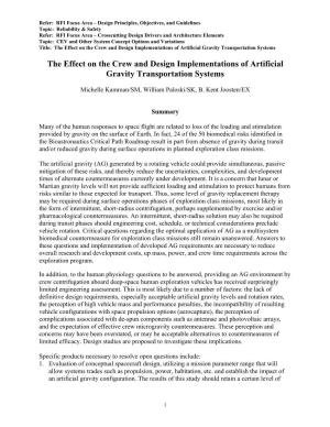 The Effect on the Crew and Design Implementations of Artificial Gravity Transportation Systems