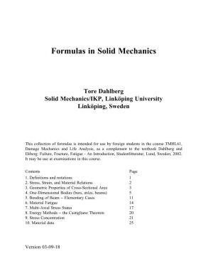 Formulas in Solid Mechanics