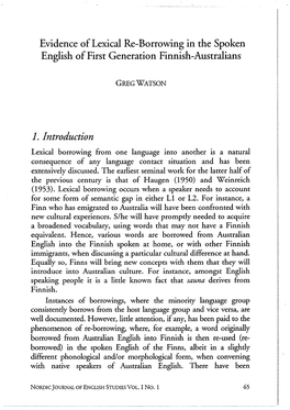 Evidence of Lexical Re-Borrowing in the Spoken English of First Generation Finnish-Australians
