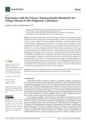 Experience with the Urinary Tetrasaccharide Metabolite for Pompe Disease in the Diagnostic Laboratory