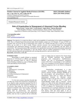 Role of Ormeloxifene in Management of Abnormal Uterine Bleeding