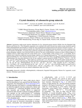 Crystal Chemistry of Schoonerite-Group Minerals