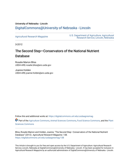 The Second Step—Conservators of the National Nutrient Database