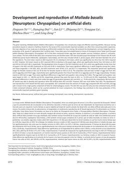 Development and Reproduction of Mallada Basalis (Neuroptera: Chrysopidae) on Artificial Diets
