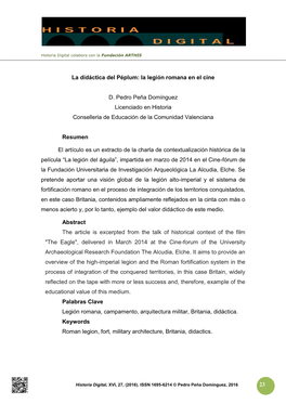 23 La Didáctica Del Péplum: La Legión Romana En El Cine D. Pedro Peña