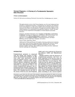 Voronoi Diagrams--A Survey of a Fundamental Geometric Data Structure