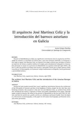 El Arquitecto José Martínez Celiz Y La Introducción Del Barroco Asturiano En Galicia