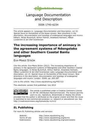 The Increasing Importance of Animacy in the Agreement Systems of Ndengeleko and Other Southern Coastal Bantu Languages