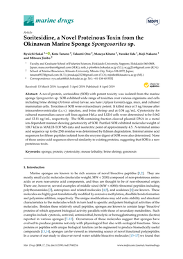 Soritesidine, a Novel Proteinous Toxin from the Okinawan Marine Sponge Spongosorites Sp