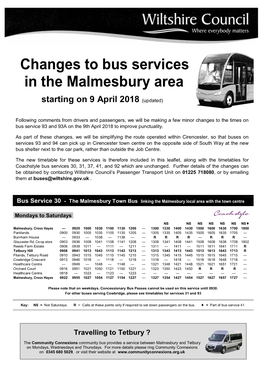 Changes to Bus Services in the Malmesbury Area