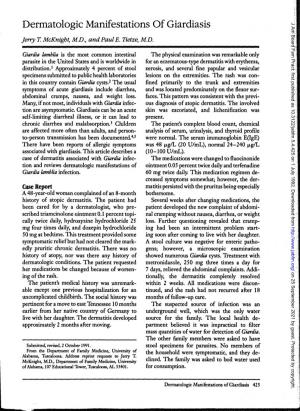 Dermatologic Manifestations of Giardiasis J Am Board Fam Pract: First Published As 10.3122/Jabfm.5.4.425 on 1 July 1992