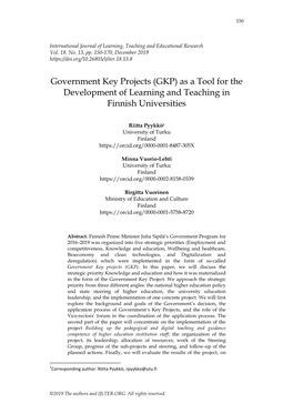 Government Key Projects (GKP) As a Tool for the Development of Learning and Teaching in Finnish Universities