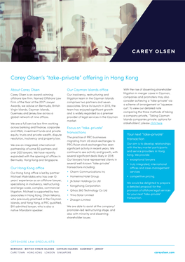 “Take-Private” Offering in Hong Kong