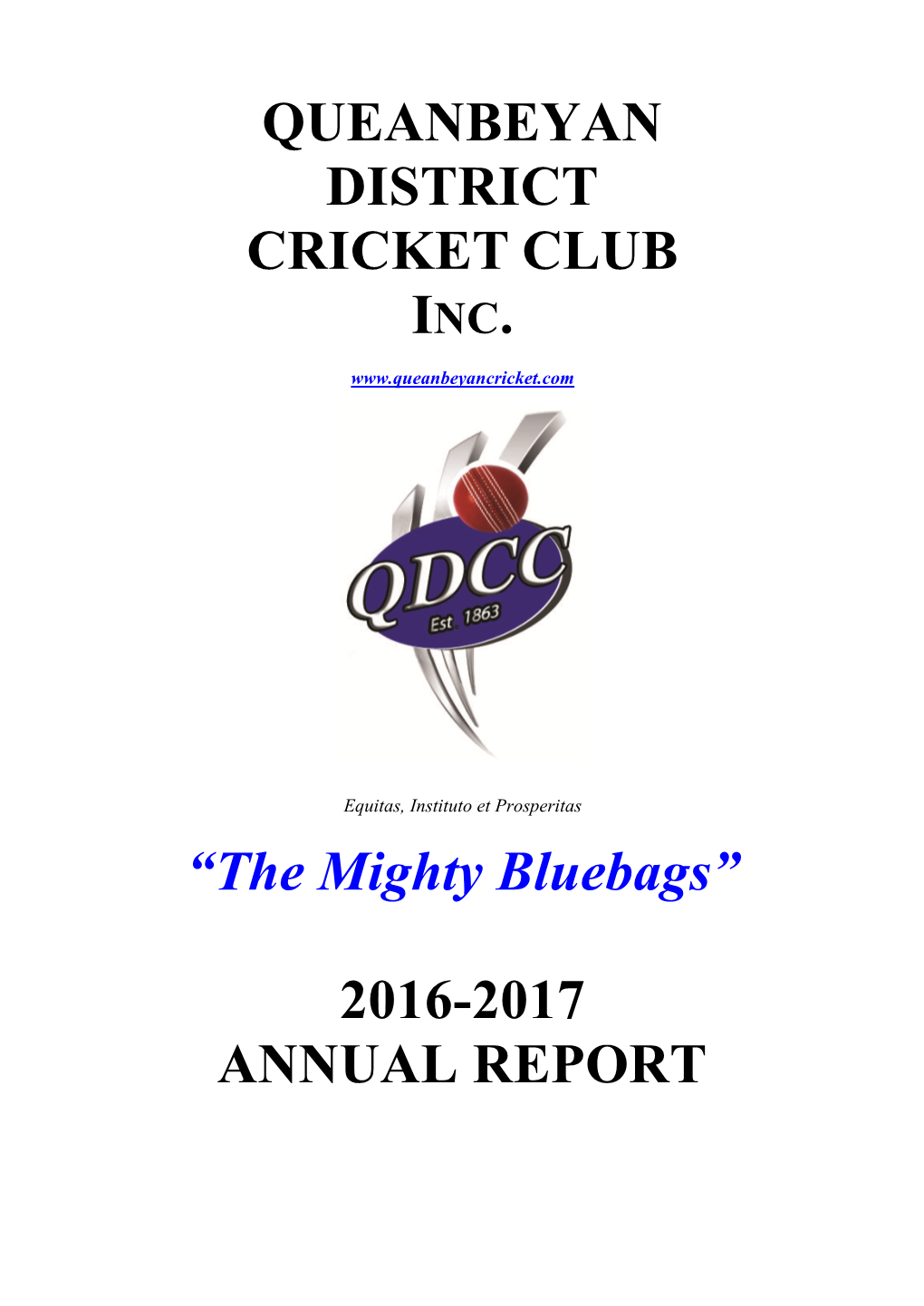 QUEANBEYAN DISTRICT CRICKET CLUB “The Mighty Bluebags” 2016