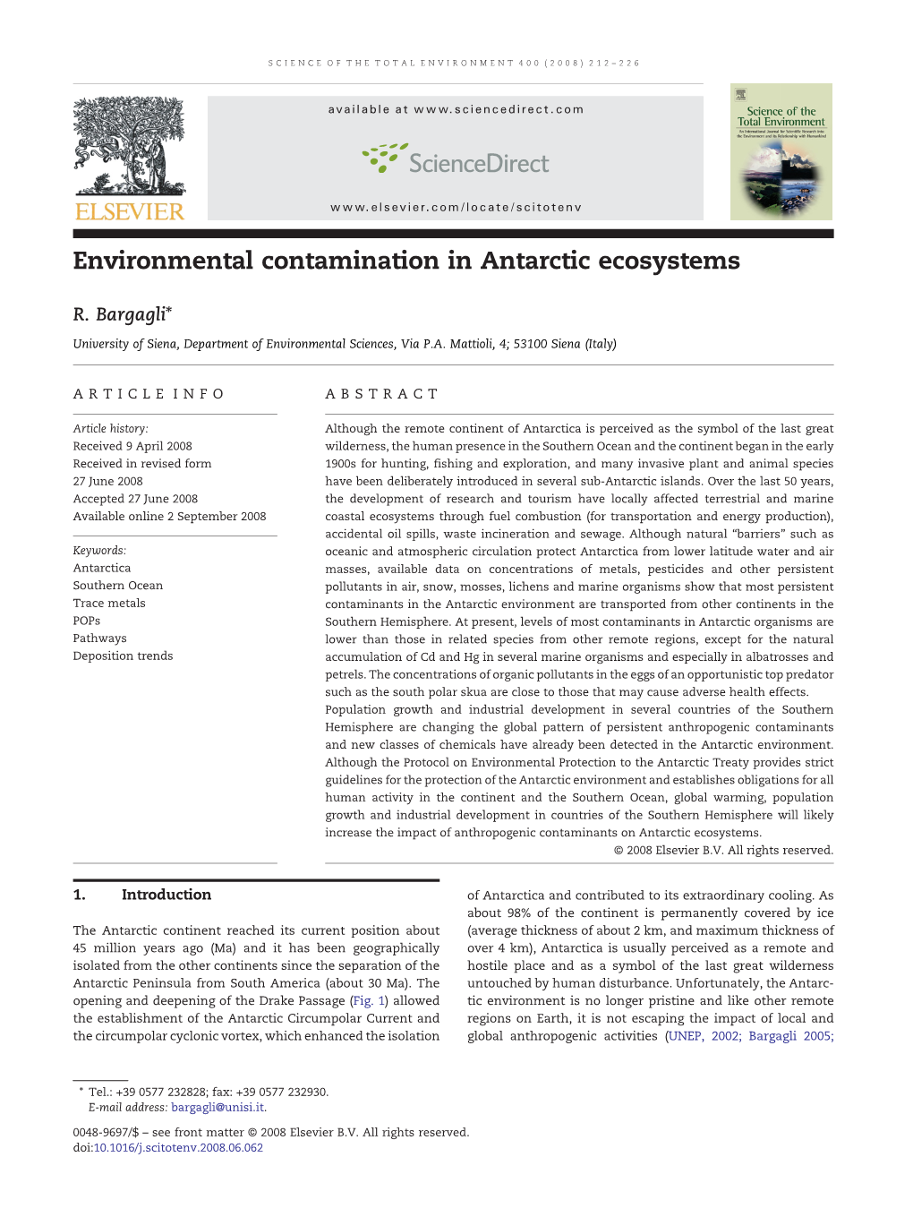 Environmental Contamination in Antarctic Ecosystems