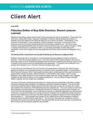 Fiduciary Duties of Buy-Side Directors: Recent Lessons Learned