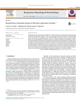 Respiratory Stimulant Drugs in the Post-Operative Setting