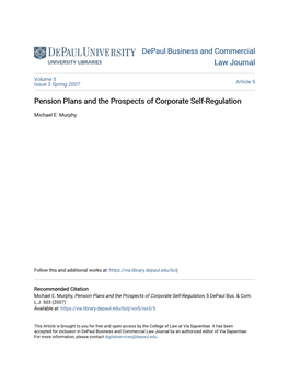 Pension Plans and the Prospects of Corporate Self-Regulation