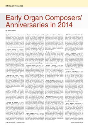 Early Organ Composers' Anniversaries in 2014