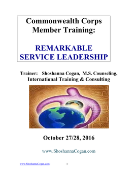 Commonwealth Corps Member Training: Remarkable Service Leadership Trainer: Shoshanna Cogan